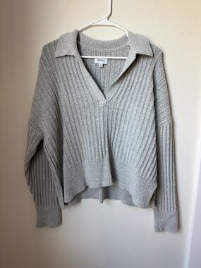 Pistola Light Gray Ribbed Knit polo Sweater